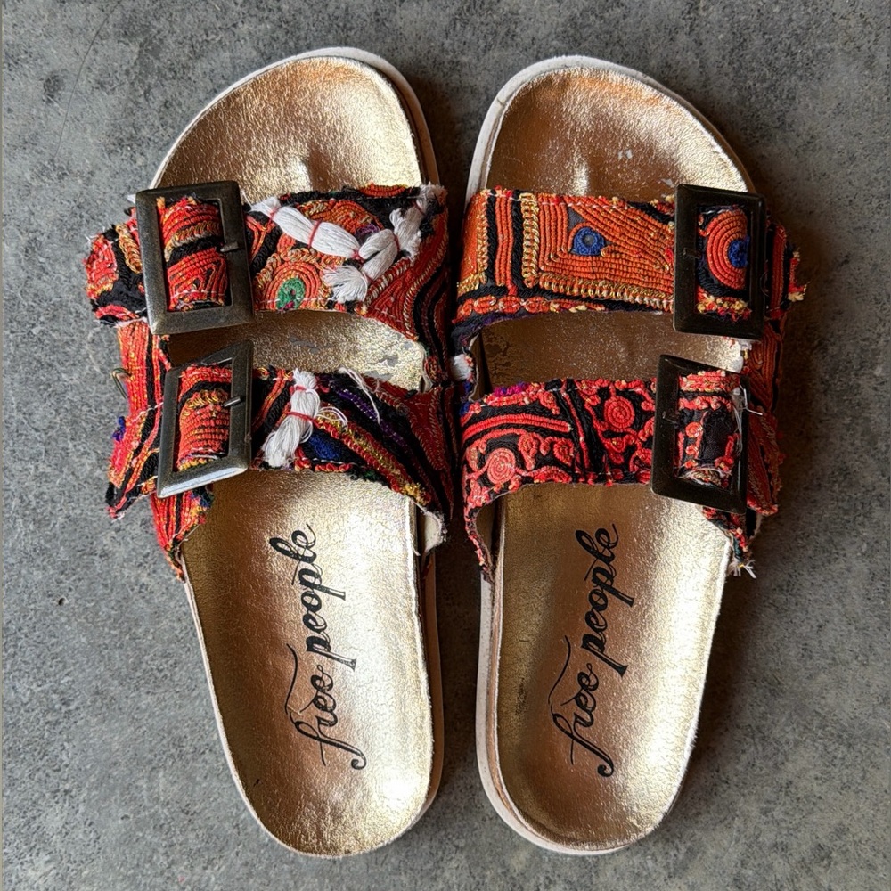 Free People Colorful Embroidered Double-Buckle Slide Sandals - Picture 4 of 4